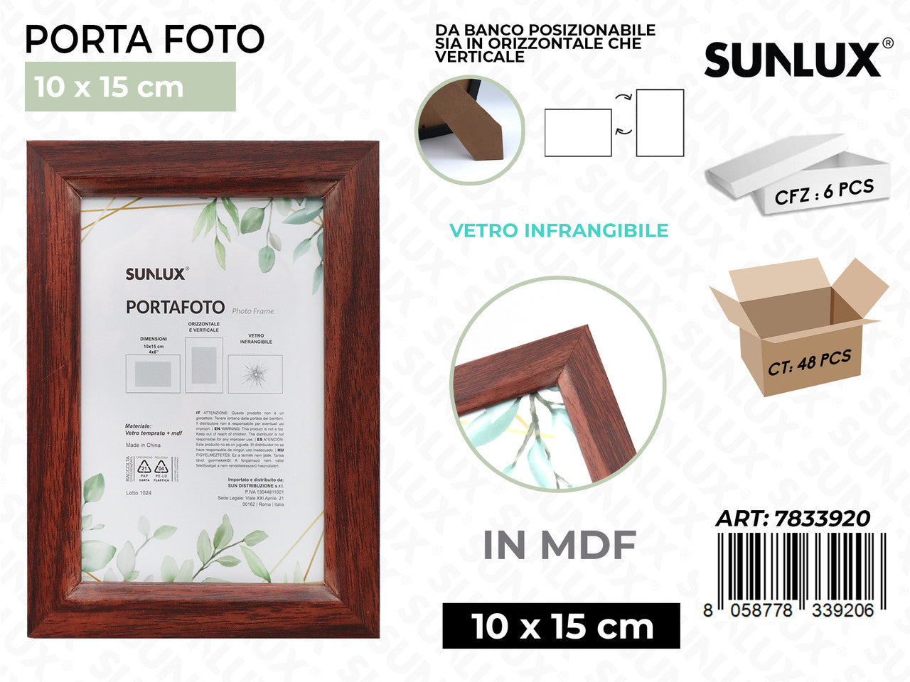 PORTAFOTO LEGNO MDF VETRO TEMP. 10*15CM