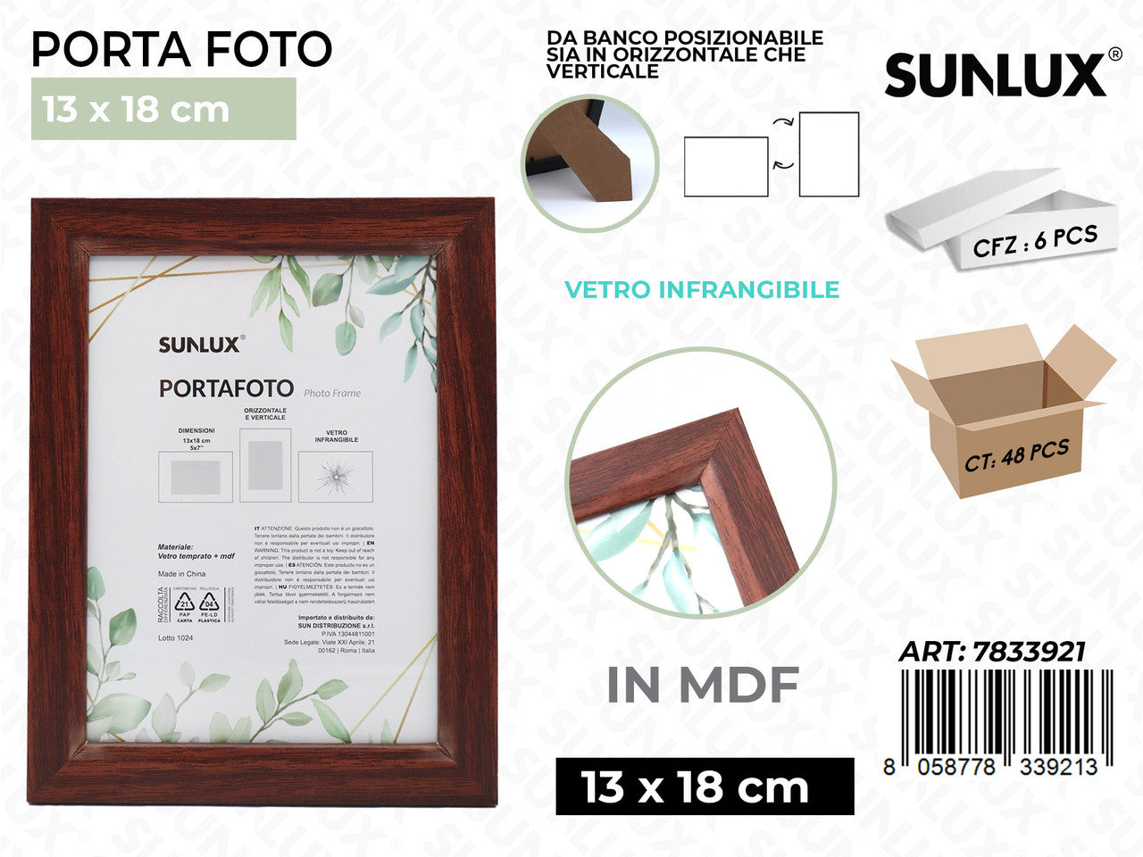 PORTAFOTO LEGNO MDF VETRO TEMP. 13*18CM