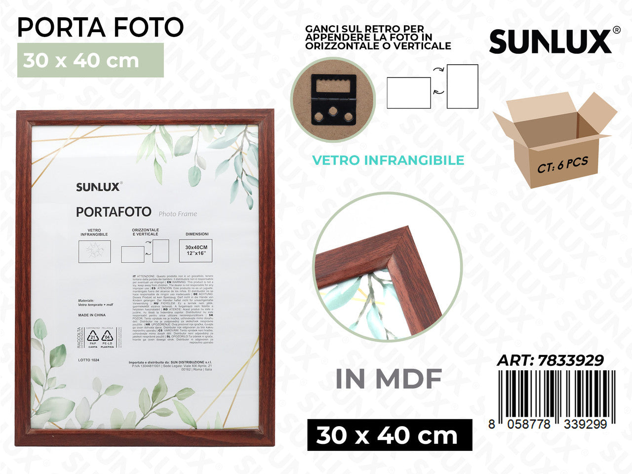 PORTAFOTO LEGNO MDF VETRO TEMP. 30*40CM