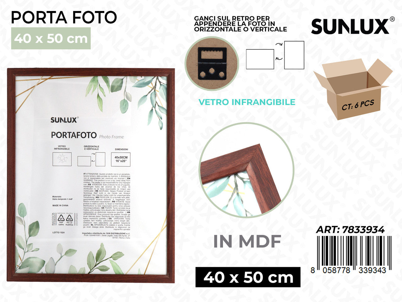 PORTAFOTO LEGNO MDF VETRO TEMP. 40*50CM