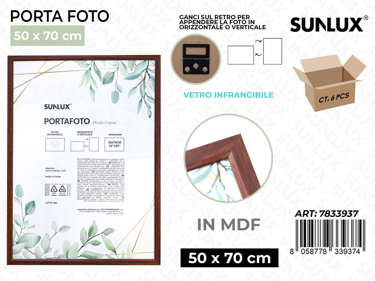 PORTAFOTO LEGNO MDF VETRO TEMP. 50*70CM