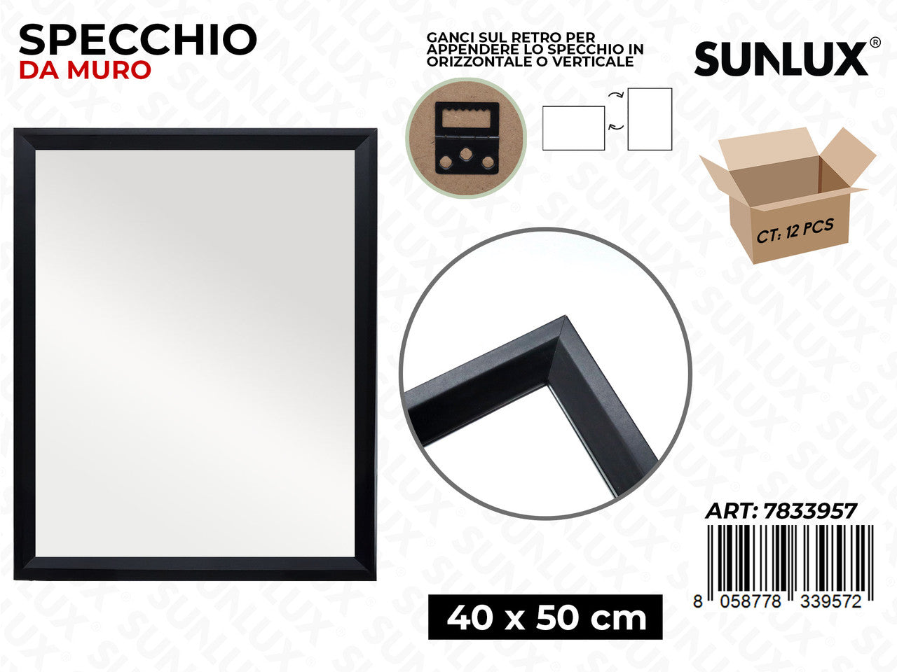 SPECCHIO DA MURO NERO 40*50CM