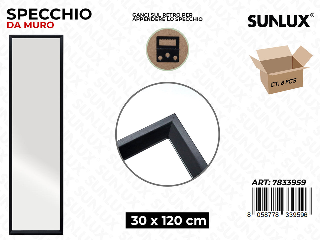 SPECCHIO DA MURO NERO 30*120CM