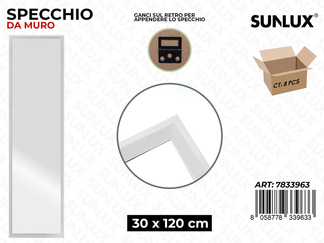 SPECCHIO DA MURO BIANCO 30*120CM