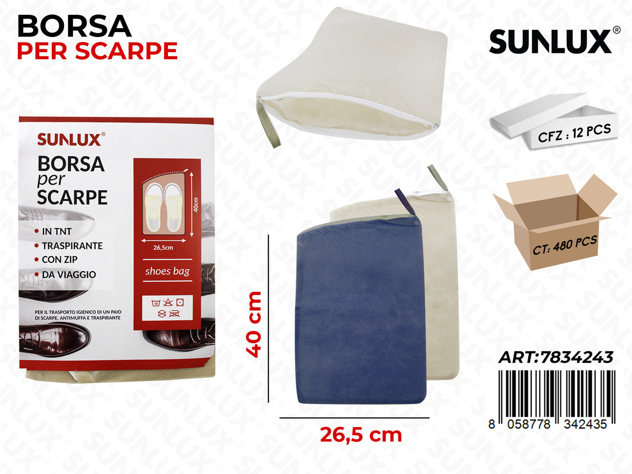 BORSA PER SCARPE 26.5*40CM COL. ASS.