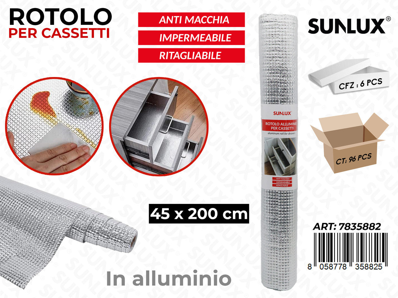 ROT. ALLUMINIO PER CASSETTI 45*200CM