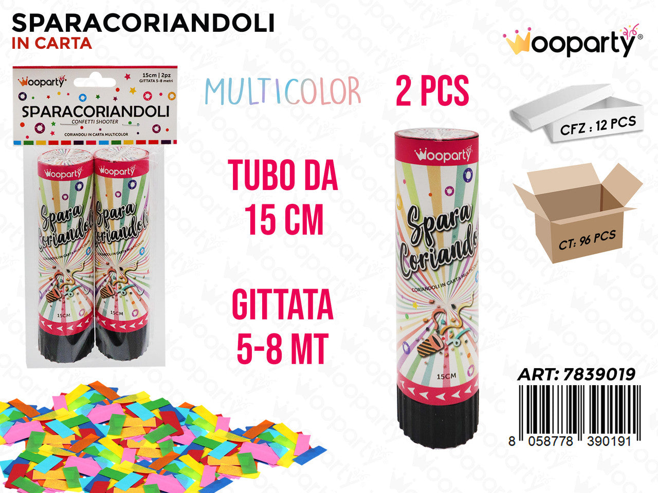SPARA CORIANDOLI MULTICOLOR 2PCS 15CM