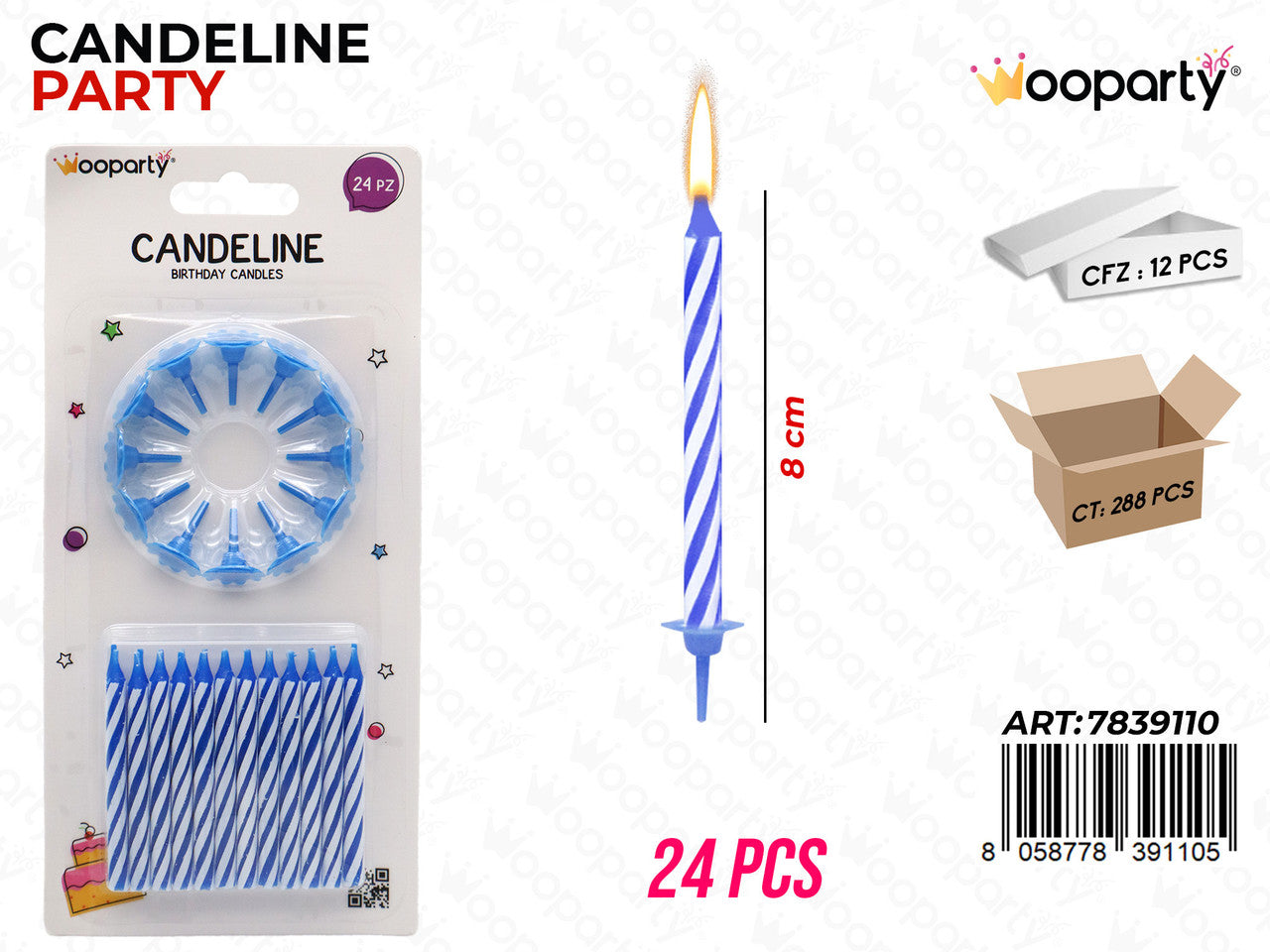 CANDELINE PARTY CELESTE C/ SUPP. 24PCS 8CM