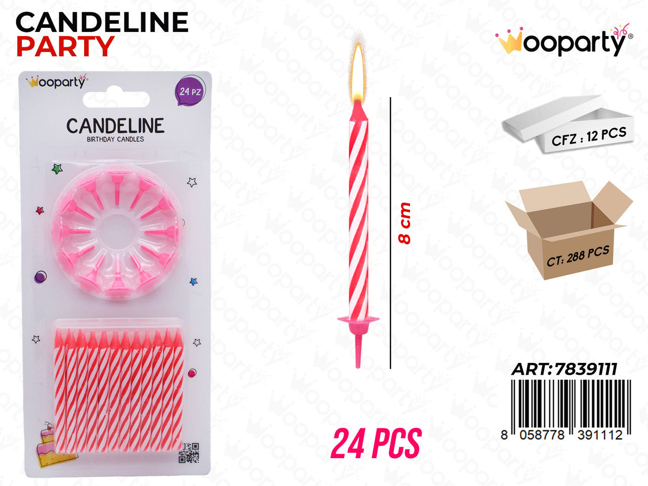 CANDELINE PARTY ROSA C/ SUPP. 24PCS 8CM