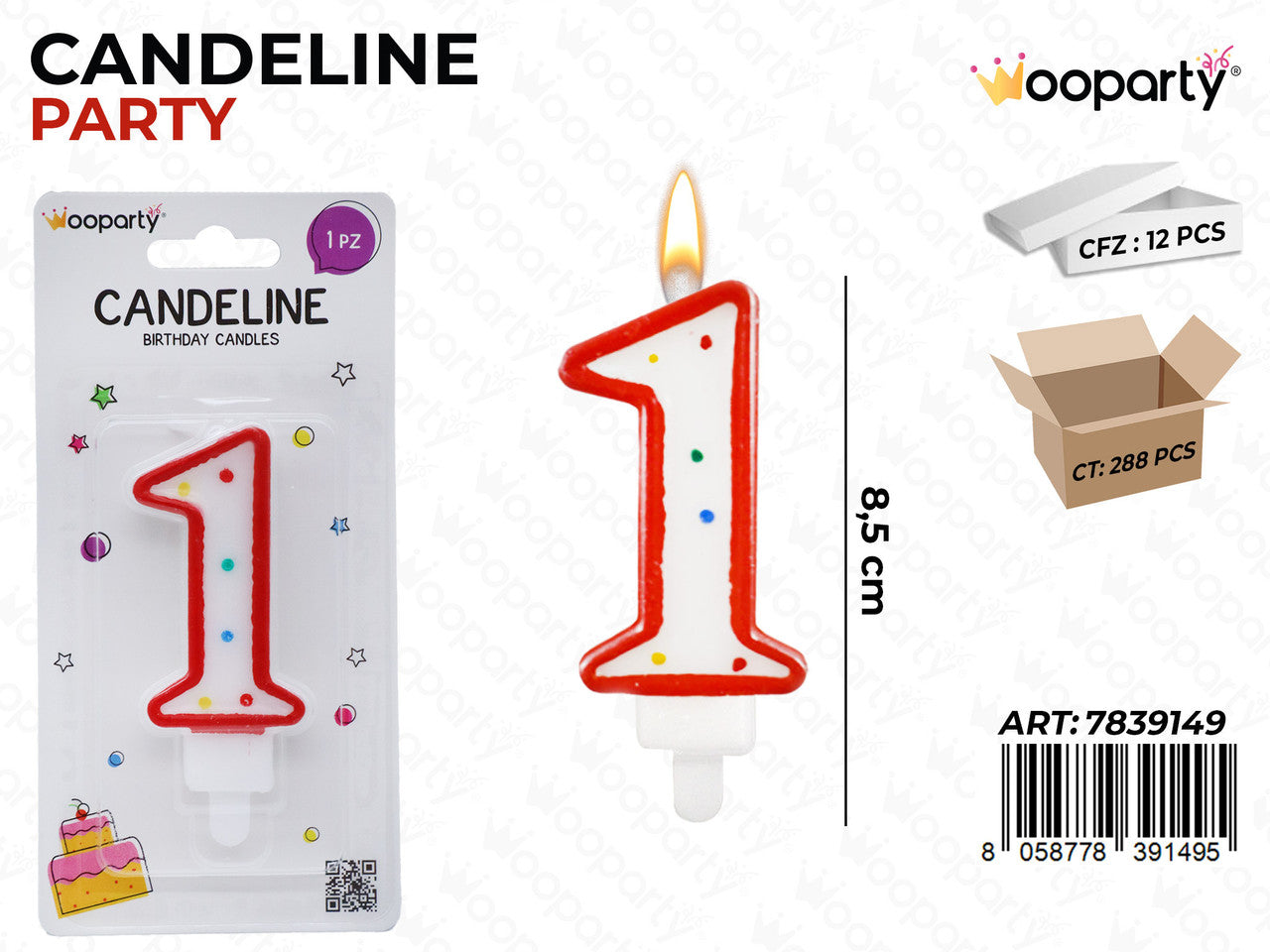 CANDELINE PARTY BIA-ROSSO POIS N. 1 8.5CM