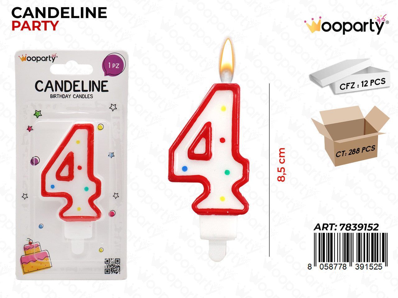 CANDELINE PARTY BIA-ROSSO POIS N.4 8.5CM