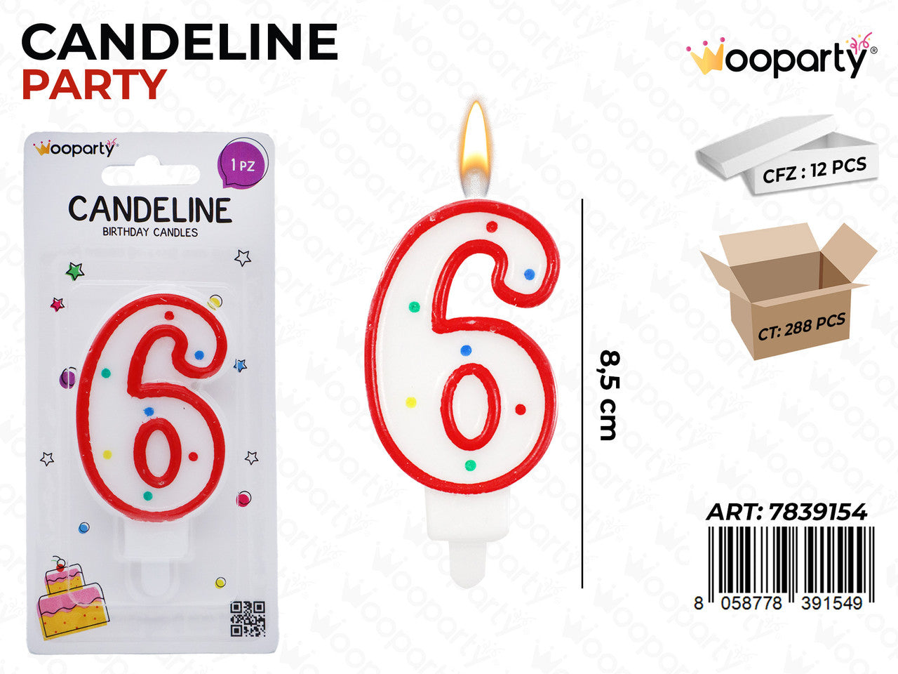 CANDELINE PARTY BIA-ROSSO POIS N.6 8.5CM