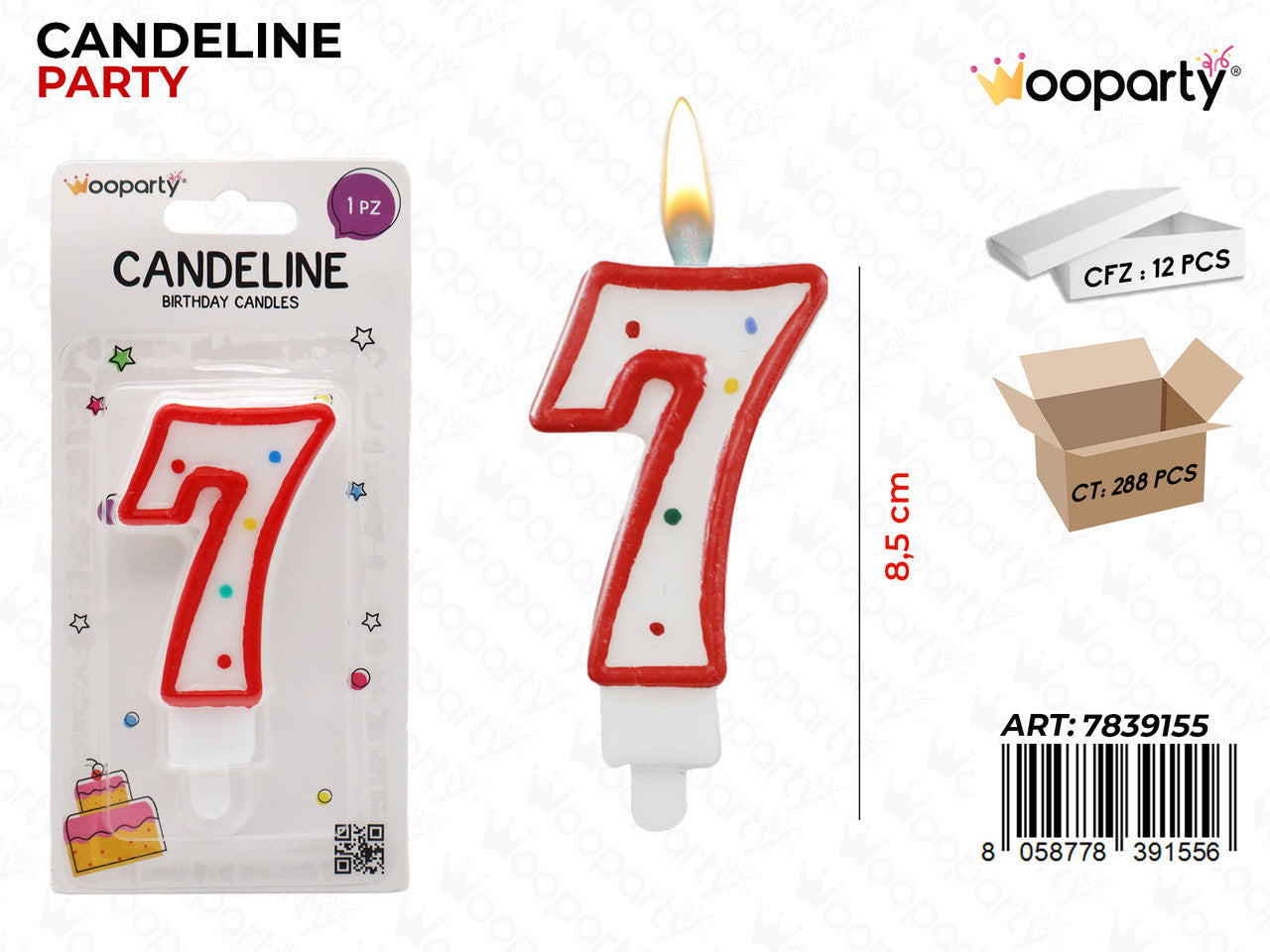 CANDELINE PARTY BIA-ROSSO POIS N.7 8.5CM