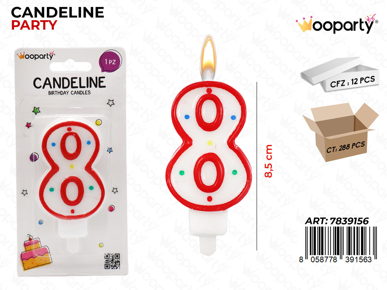 CANDELINE PARTY BIA-ROSSO POIS N.8 8.5CM