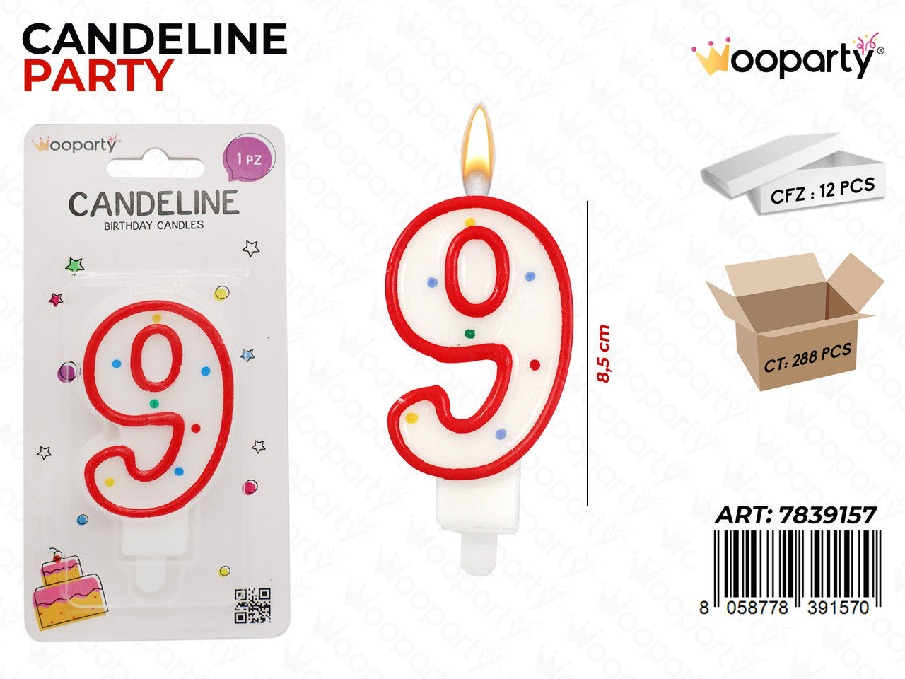 CANDELINE PARTY BIA-ROSSO POIS N.9 8.5CM