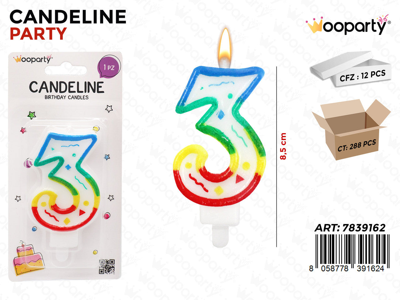 CANDELINE MULTICOLOR N.3 8.5CM