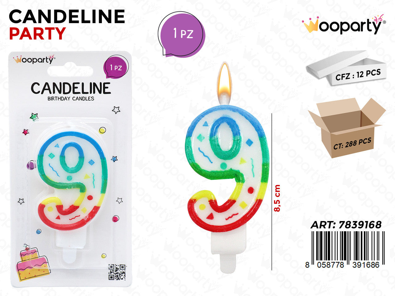 CANDELINE MULTICOLOR N.9 8.5CM