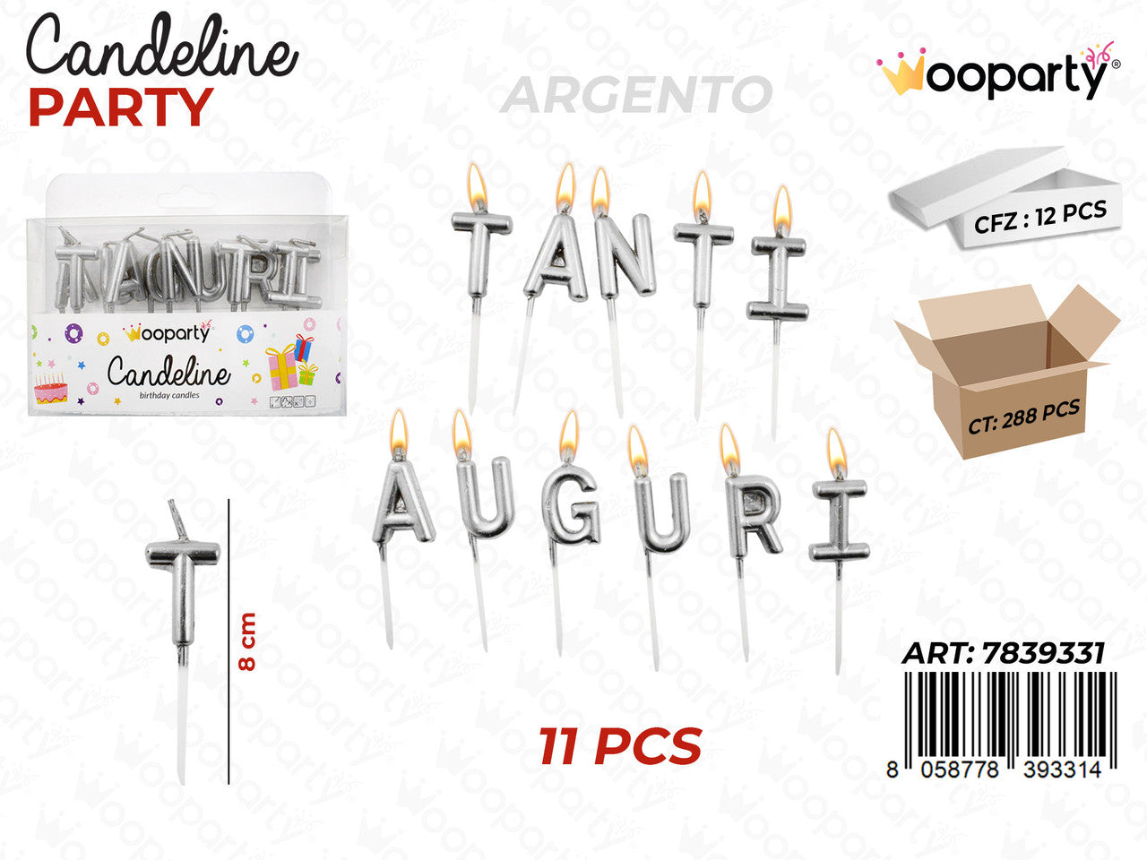 CANDELINE TANTI AUGURI ARG. 11PCS 8CM