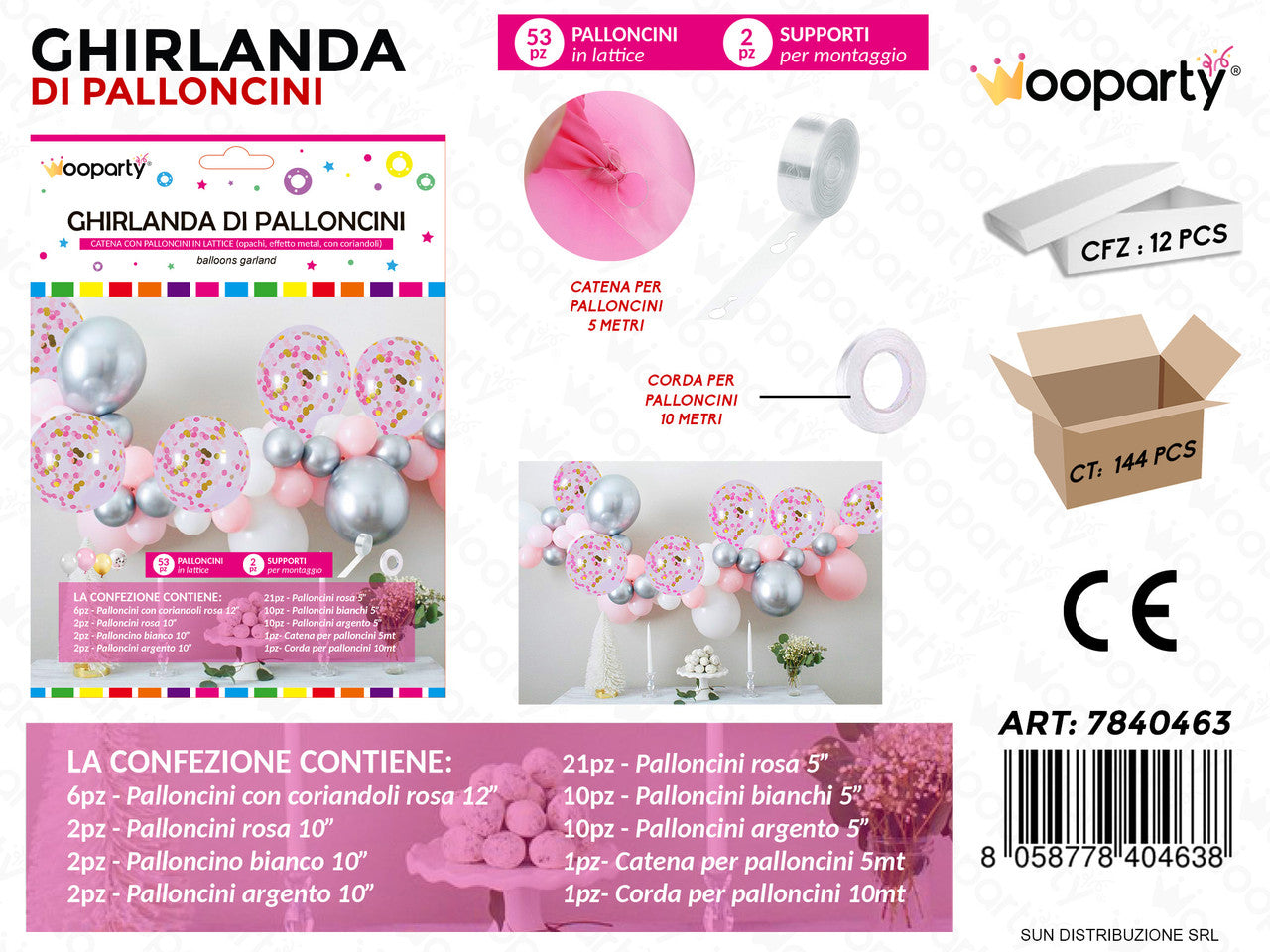 GHIRLANDA DI PALLONCINI ROSA*ARG. 53PCS