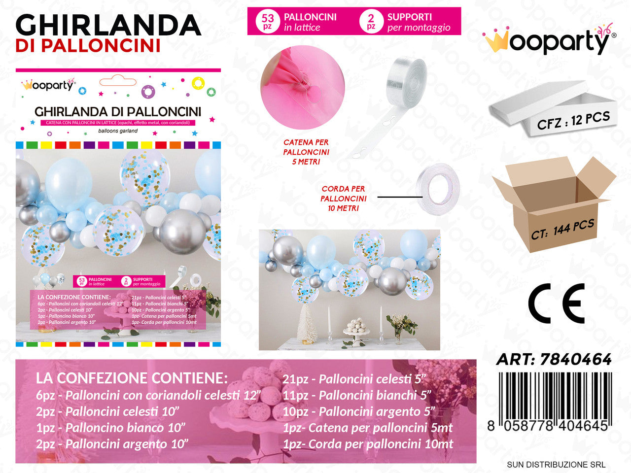 GHIRLANDA DI PALLONCINI AZZURRO*ARG. 53PCS