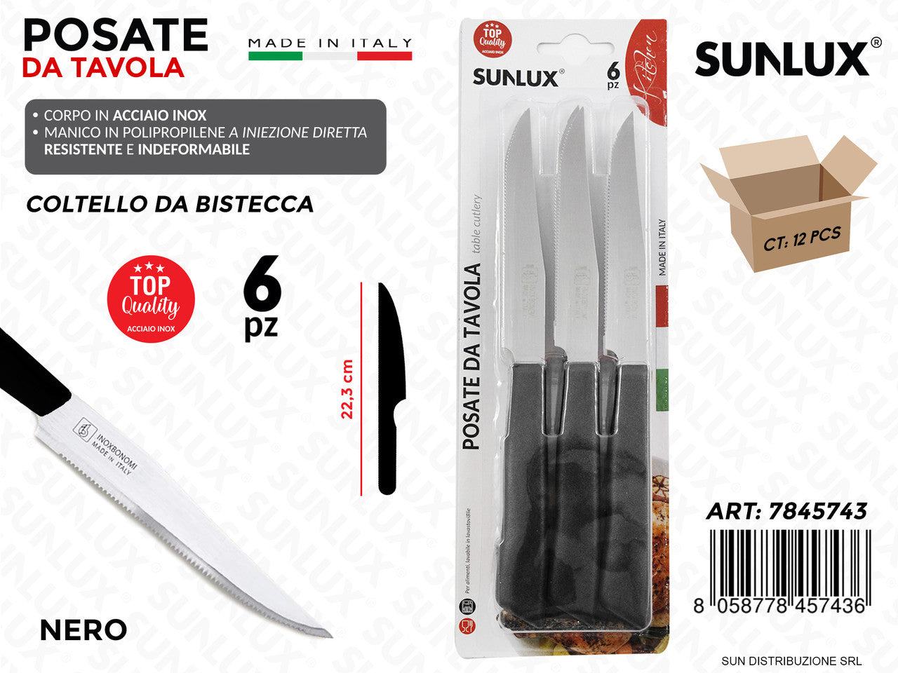 COLTELLO BISTECCA ACCIAIO INOX NERO 6PCS