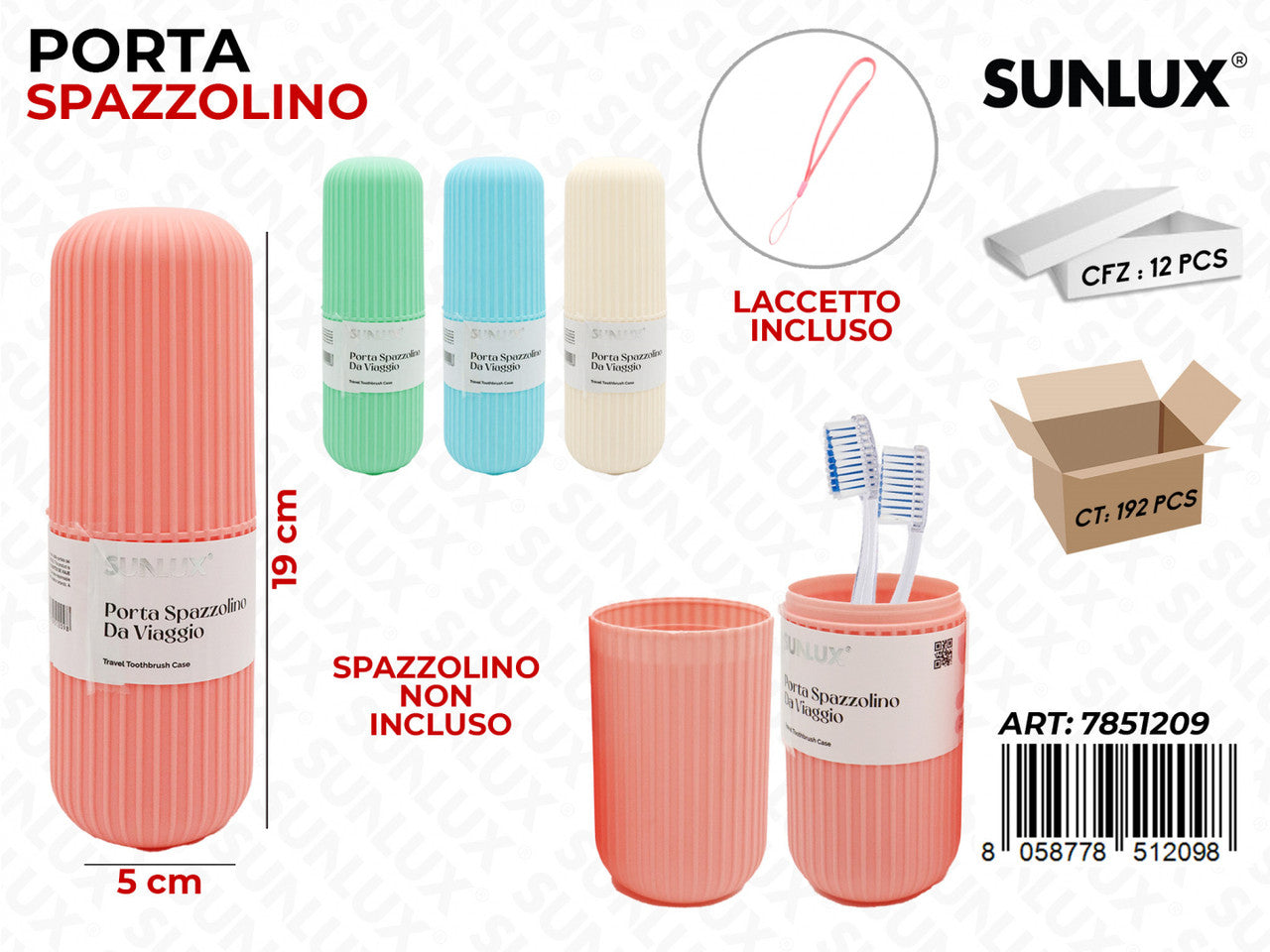 SUNLUX PORTA SPAZZOLINO ASS. 5*19CM