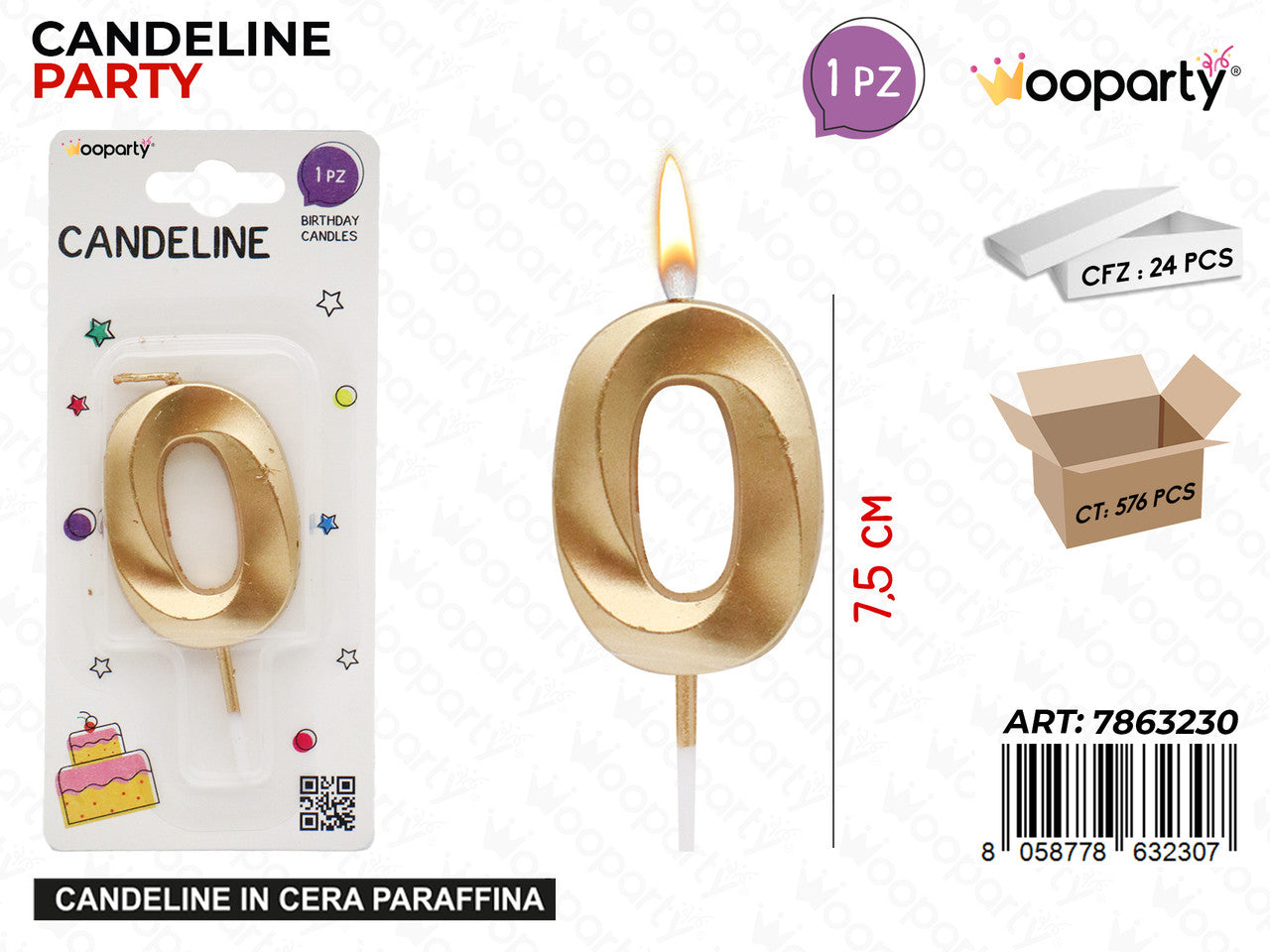 WOOPARTY CANDELINE N.0 ORO 7.5CM