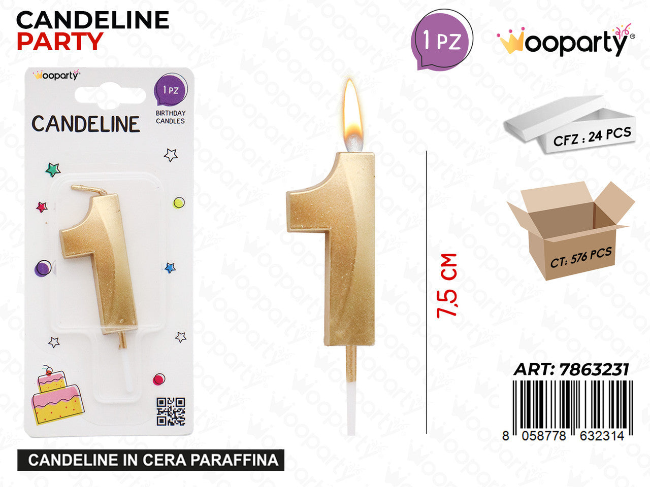 WOOPARTY CANDELINE N.1 ORO 7.5CM