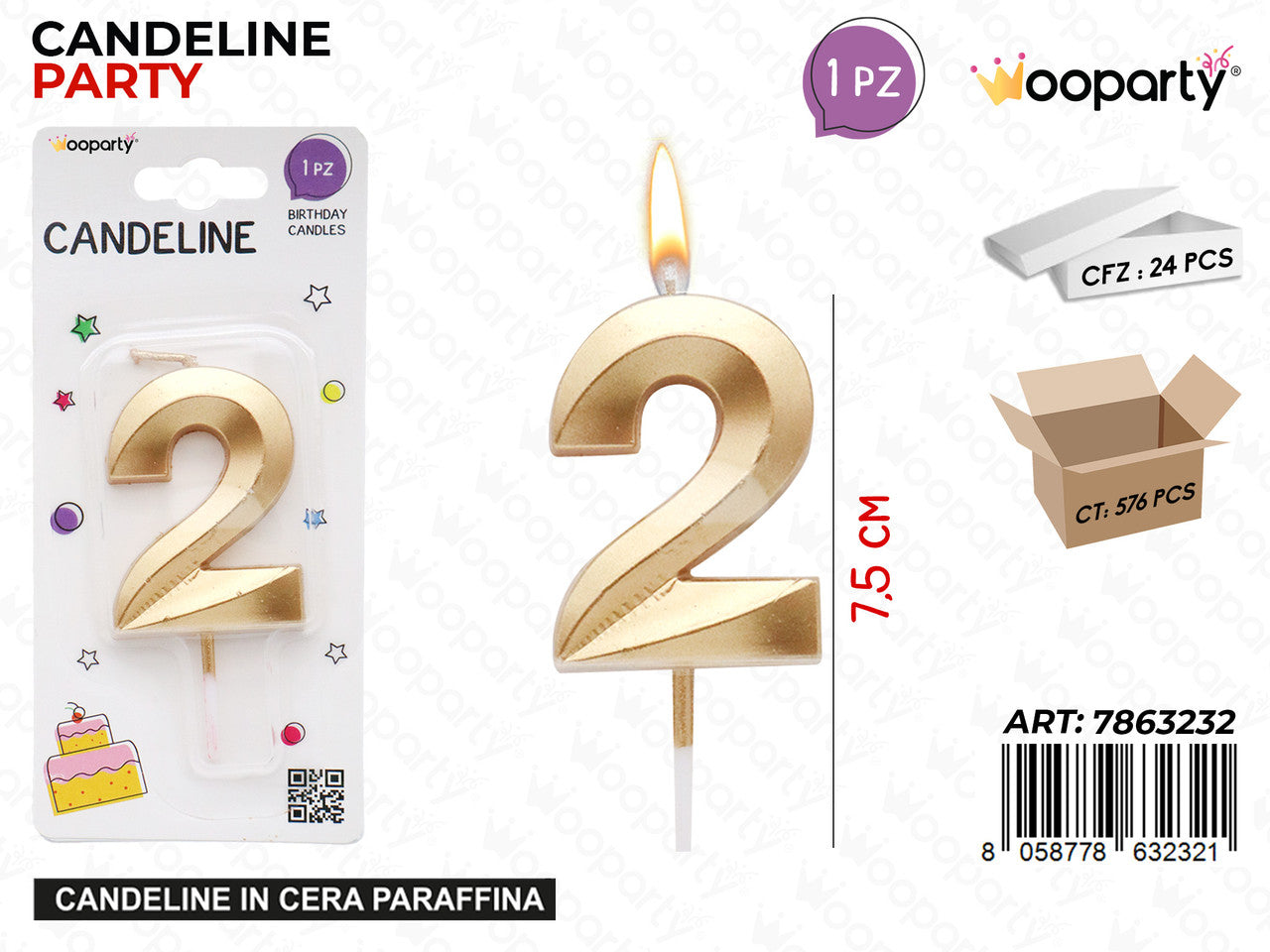 WOOPARTY CANDELINE N.2 ORO 7.5CM