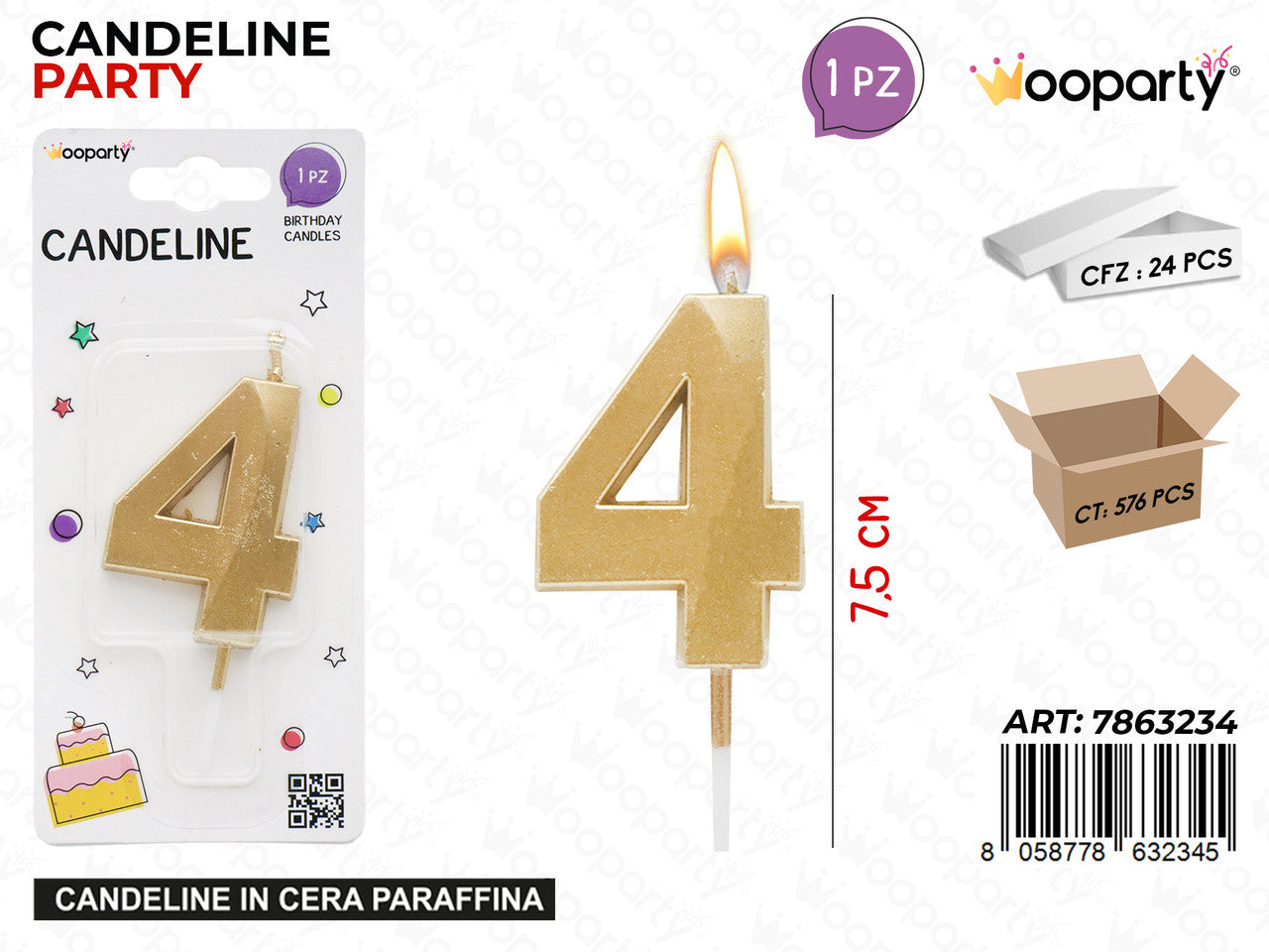WOOPARTY CANDELINE N.4 ORO 7.5CM