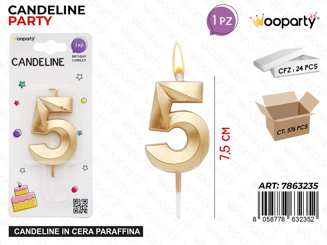 WOOPARTY CANDELINE N.5 ORO 7.5CM