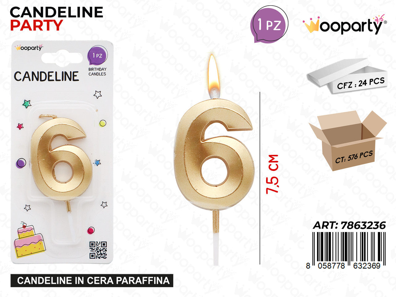 WOOPARTY CANDELINE N.6 ORO 7.5CM