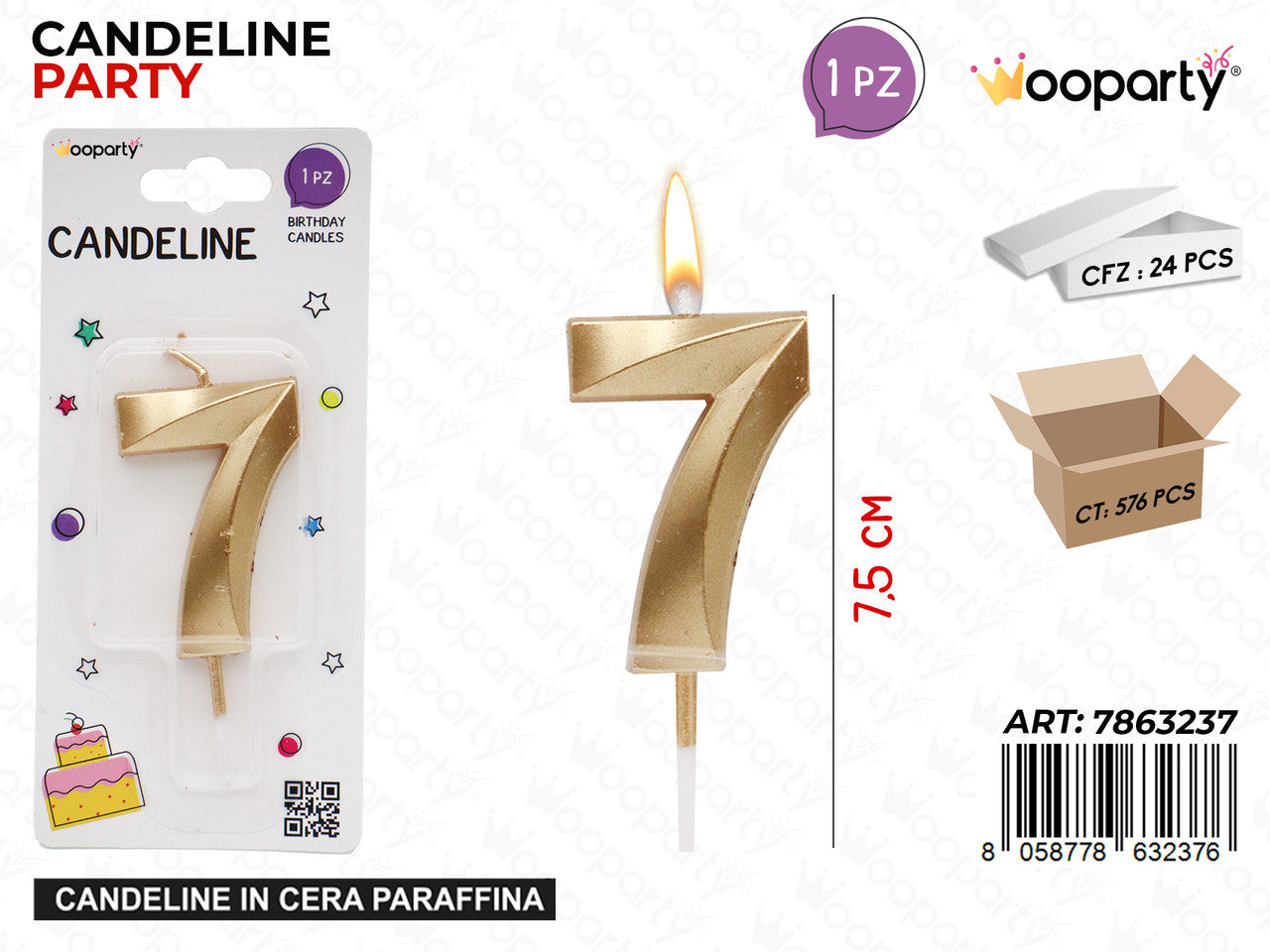 WOOPARTY CANDELINE N.7 ORO 7.5CM