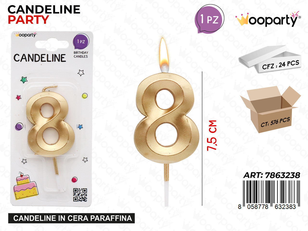 WOOPARTY CANDELINE N.8 ORO 7.5CM