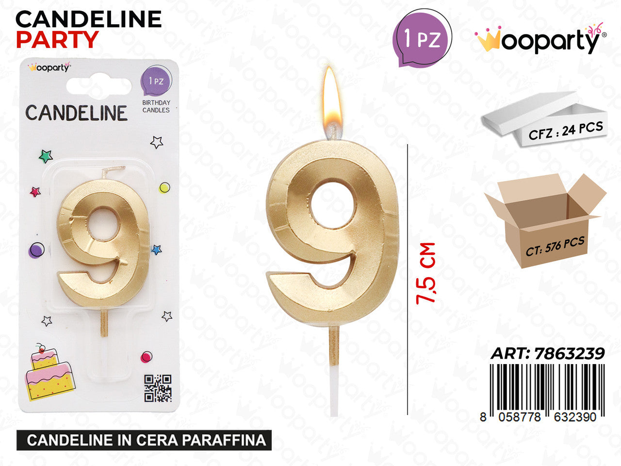 WOOPARTY CANDELINE N.9 ORO 7.5CM