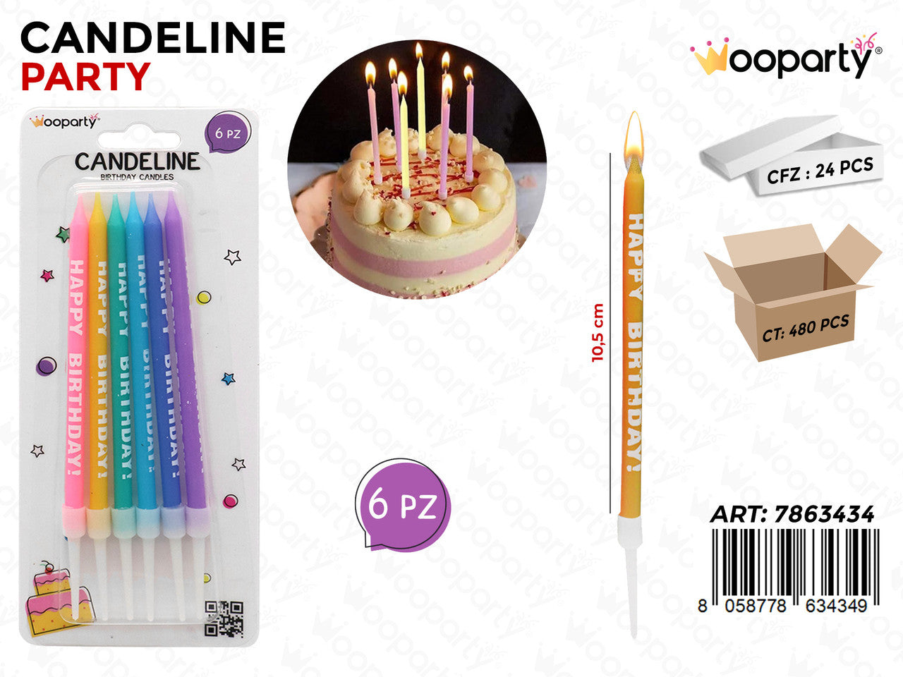 WOOPARTY CANDELINE STELO H.B. 6PCS 10.5CM