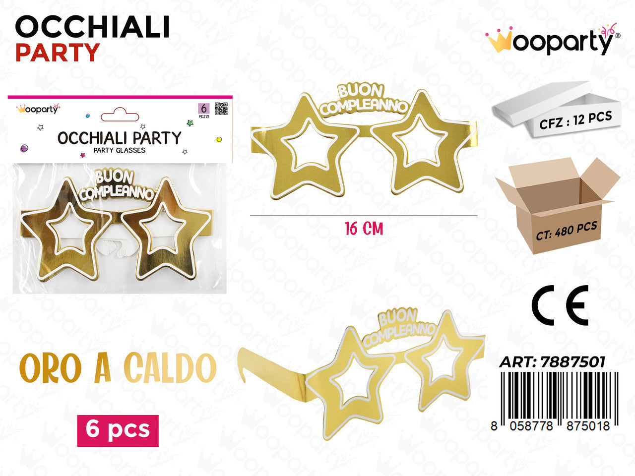 OCCHIALI PARTY B. COMPLEANNO 6PCS 16CM