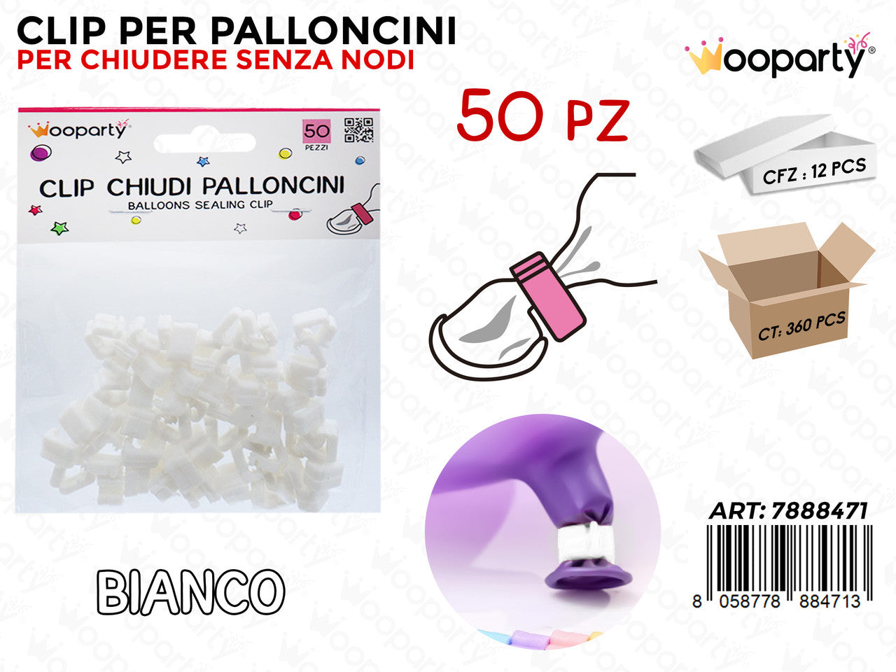 CLIP CHIUDI PALLONCINO BIANCO 50PCS