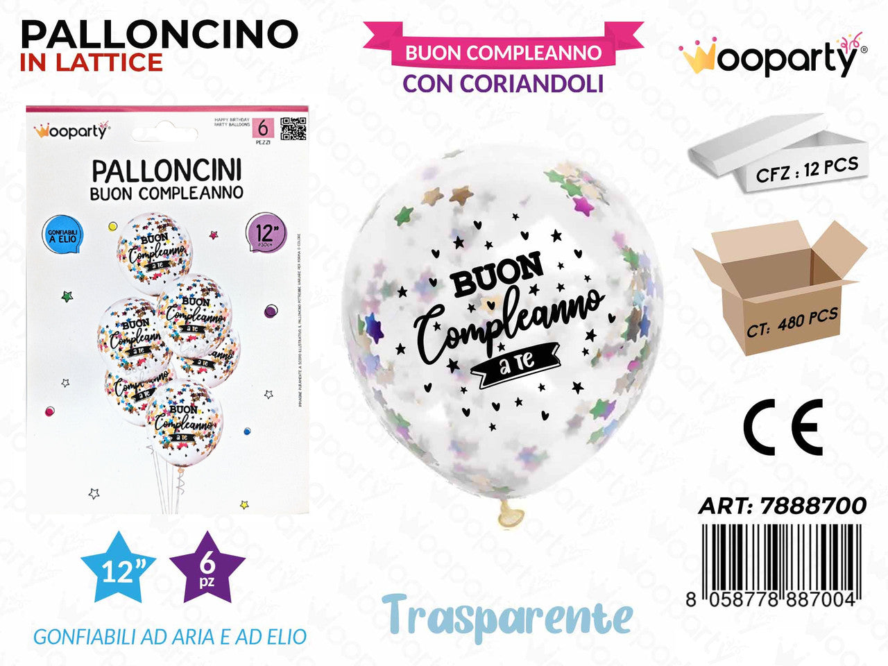 PALLONCINI B. COMPL. C/ CORIANDOLI 12 6PCS