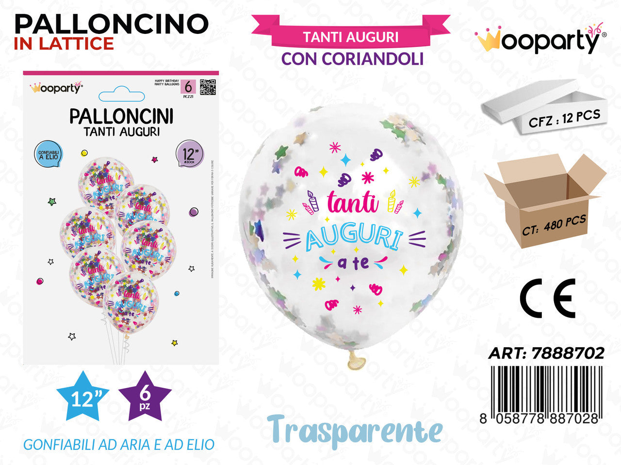 PALLONCINI AUGURI C/ CORIANDOLI 12 6PCS
