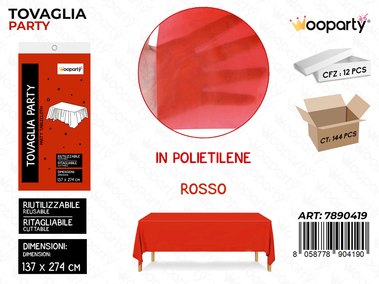 WOOPARTY TOVAGLIA RIUT. ROSSO 137*274CM