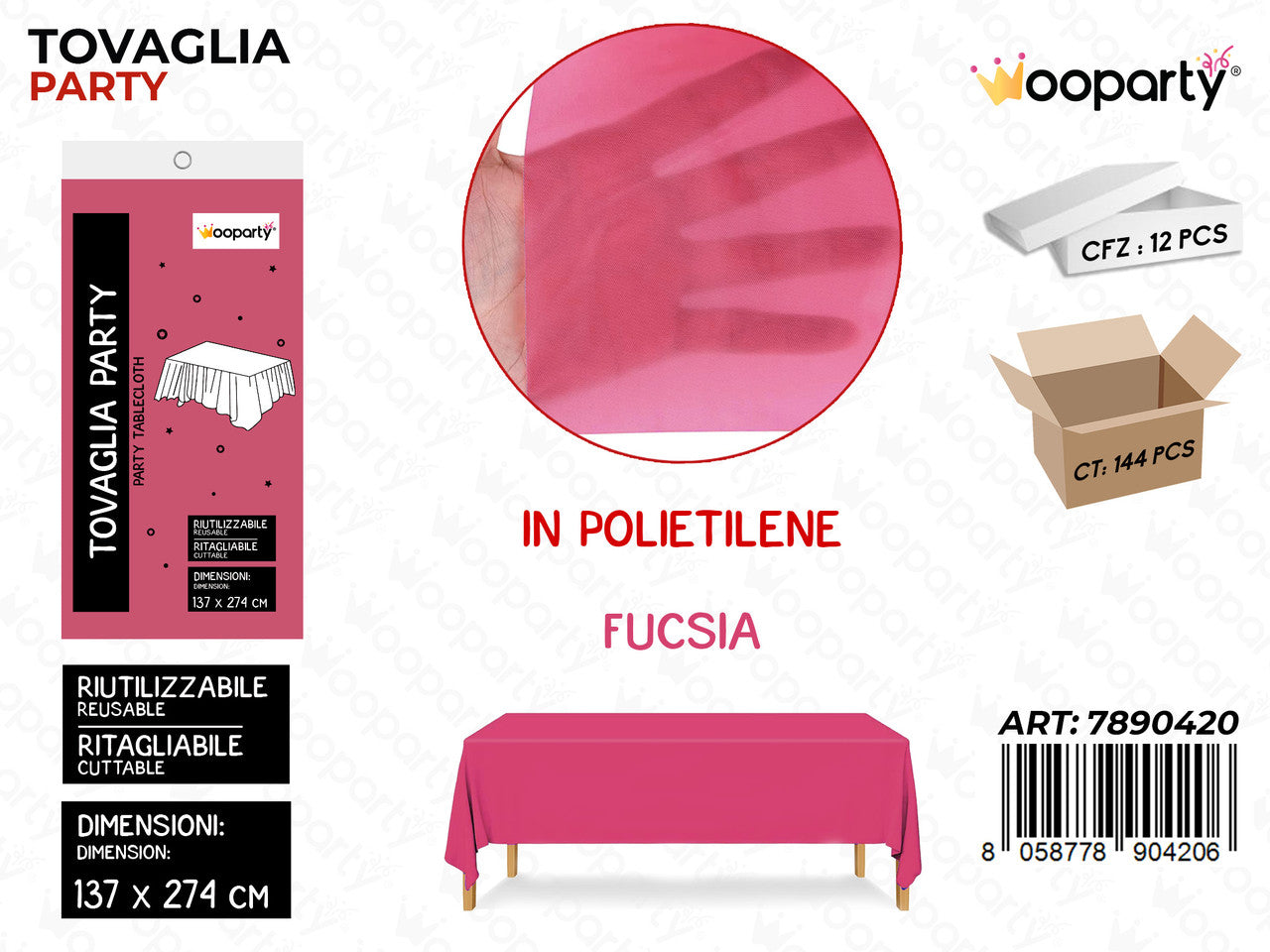 WOOPARTY TOVAGLIA RIUT. FUCSIA 137*274CM