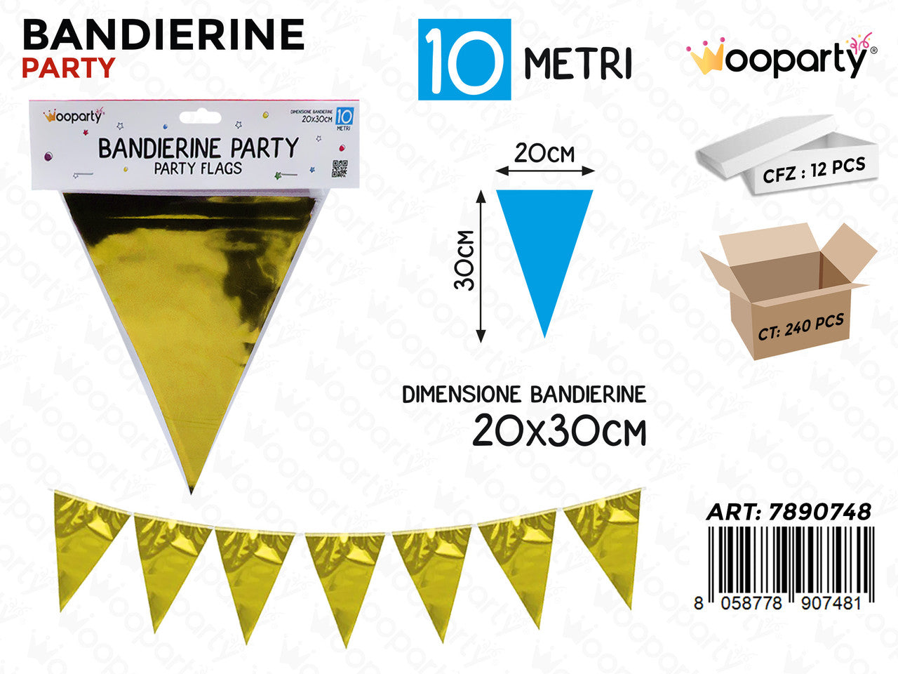 WOOPARTY BANDIERINE ORO 20*30CM*10MT