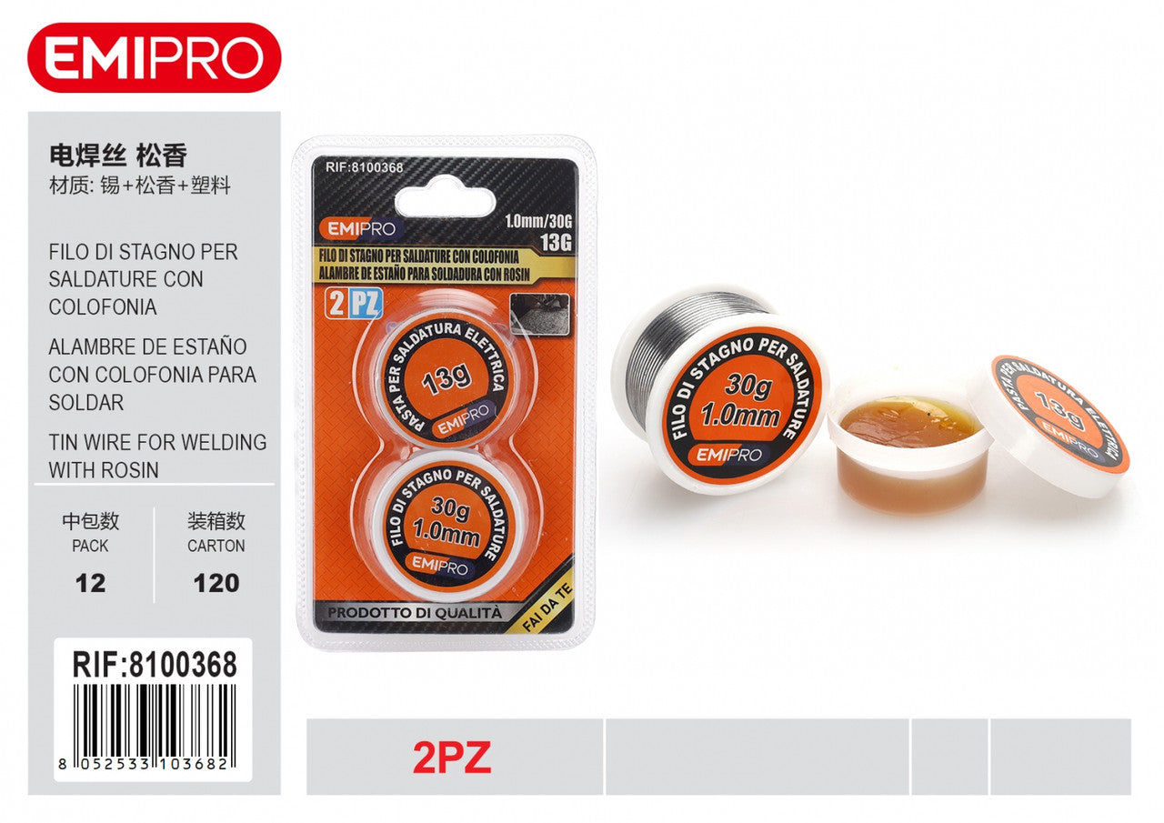 Emi FILO DI STAGNO PER SALDATURE CON COLOFONIA 30G 1.0MM 13G 2PCS