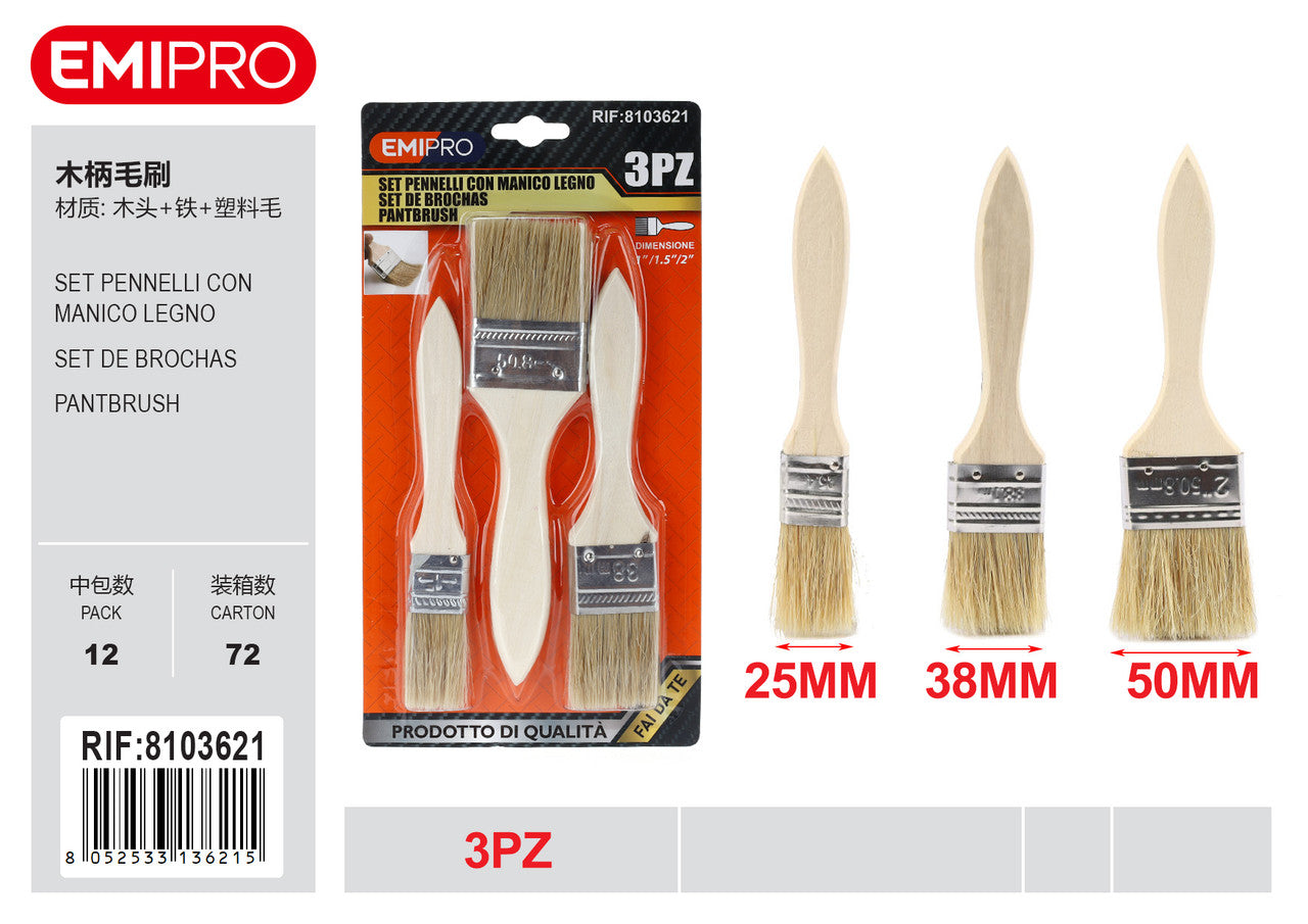 Emi SET PENNELLI CON MANICO LEGNO 3PCS