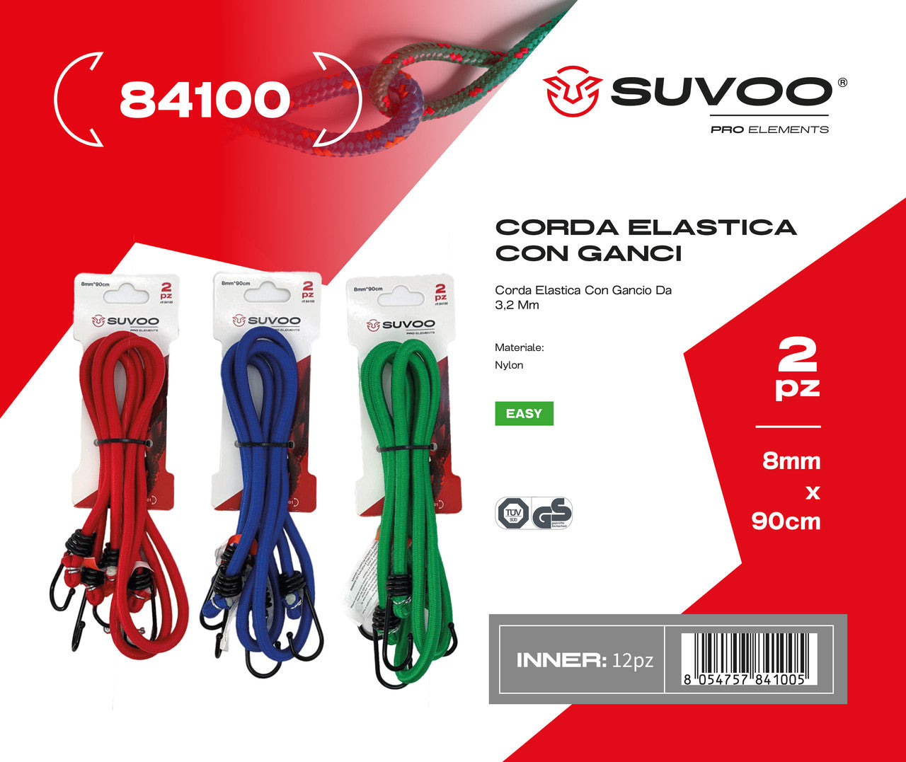 CORDA ELASTICA CON GANCI 8MM*90CM