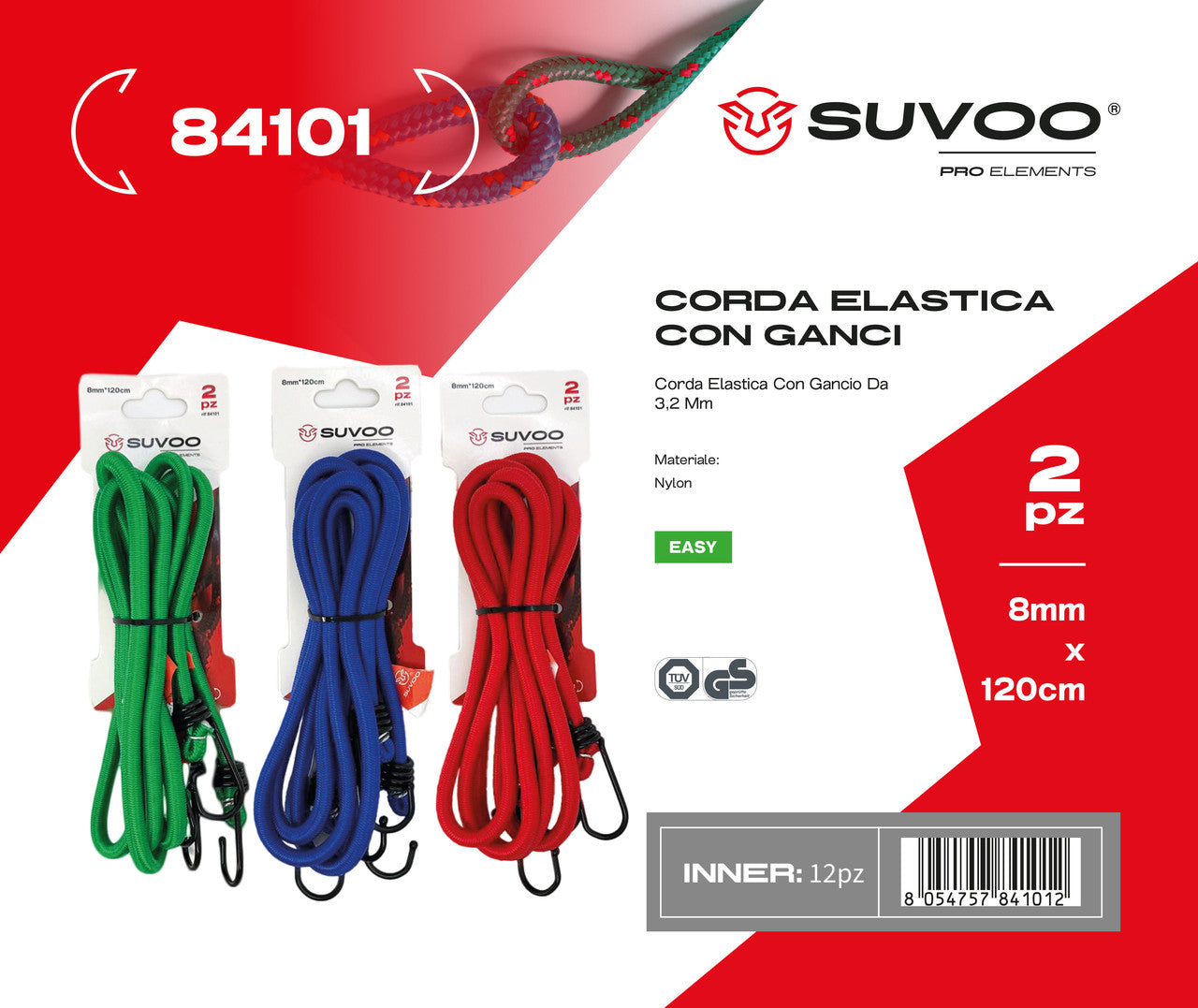 CORDA ELASTICA CON GANCI 8MM*120CM