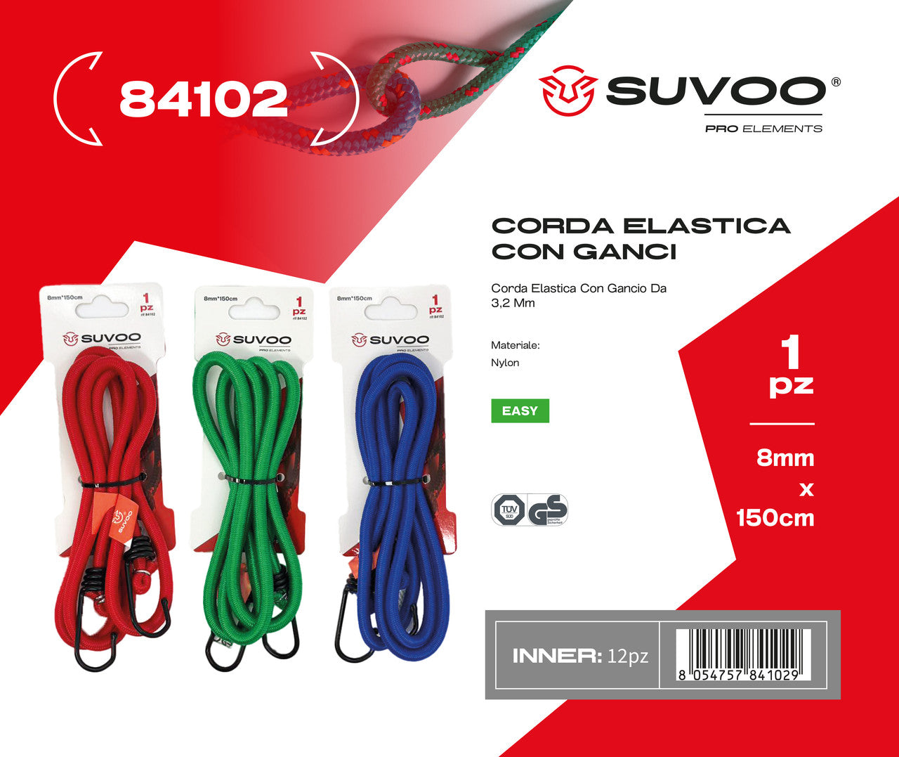 CORDA ELASTICA CON GANCI 8MM*15CM