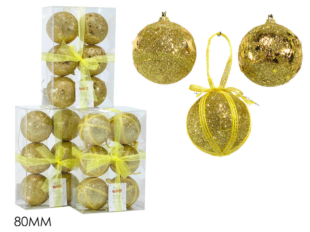 SET 6 PALLE 80MM C/GLITT. ORO 3ASS.
