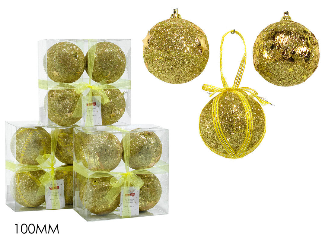SET 4 PALLE 100MM C/GLITT. ORO 3ASS.